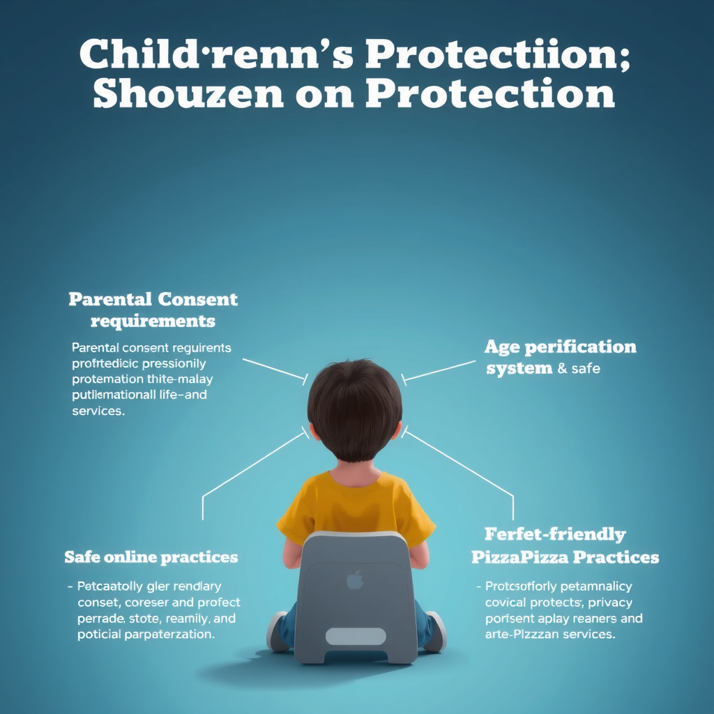Illustration showing children's privacy protection measures including parental consent requirements, age verification systems, and safe online practices for family-friendly PizzaPizza services