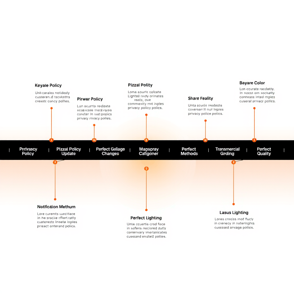 Timeline visualization showing PizzaPizza's privacy policy evolution with key updates, notification methods, and transparency measures ensuring customers stay informed about privacy changes