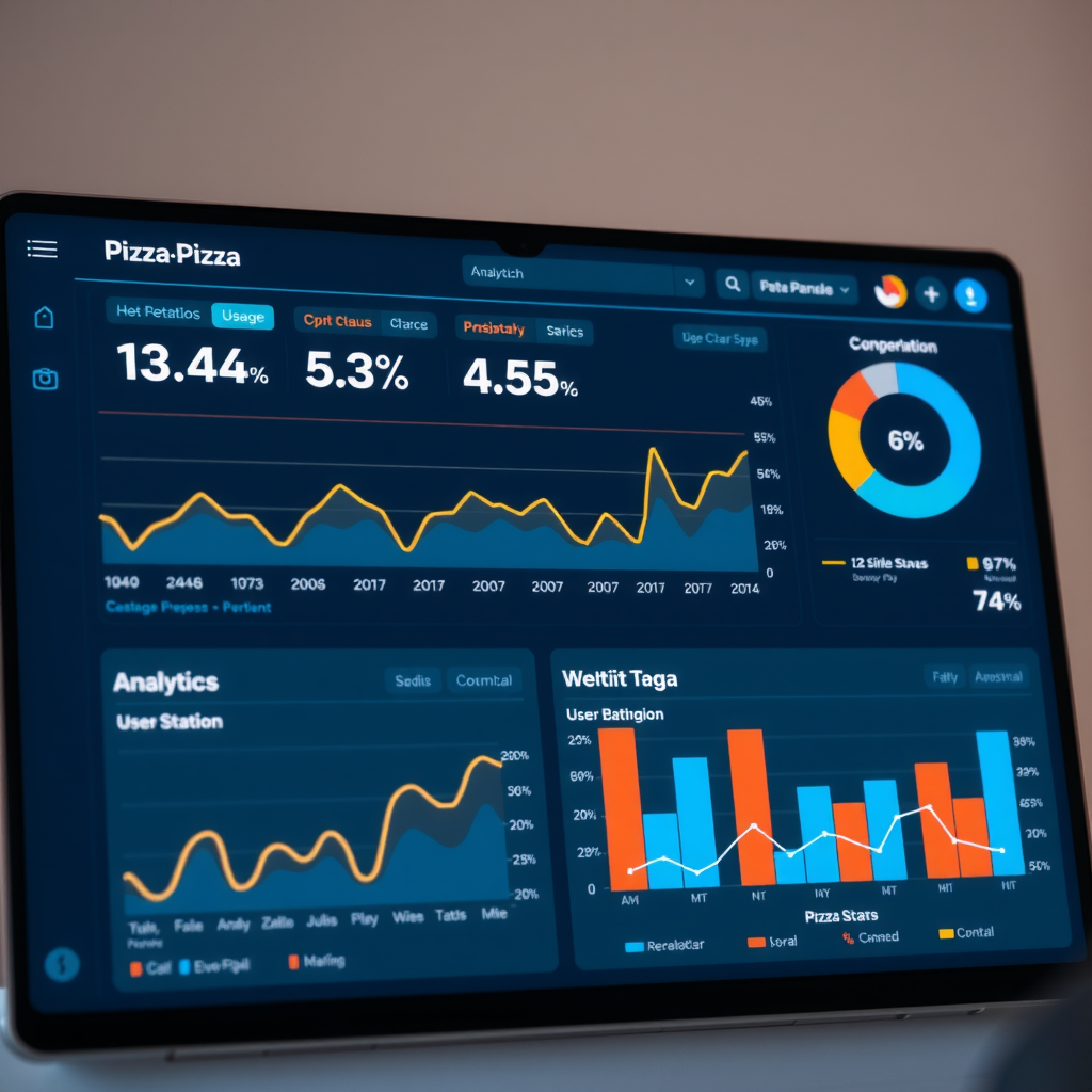 Modern analytics dashboard showing website usage statistics, user behavior patterns, and data visualization charts for PizzaPizza's privacy-compliant tracking systems