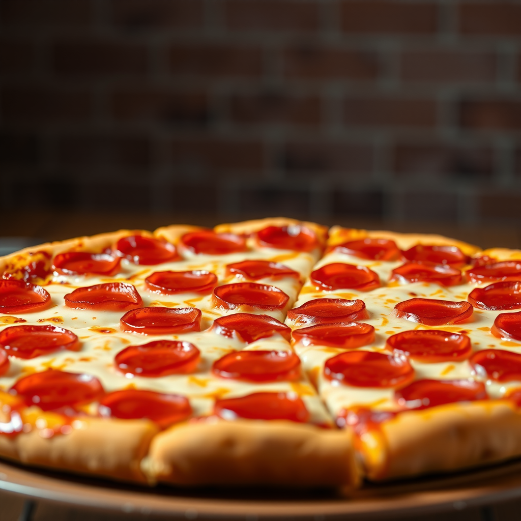 Delicious large pepperoni pizza with melted cheese, representing free pizza reward redemption option