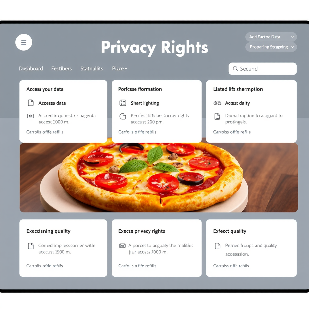 User-friendly privacy rights dashboard interface showing options for accessing data, updating information, managing preferences, and exercising privacy rights at PizzaPizza